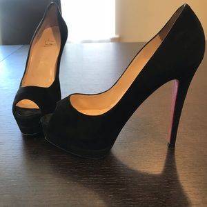 Sexy Christian Louboutin Black Suede Peep Toes